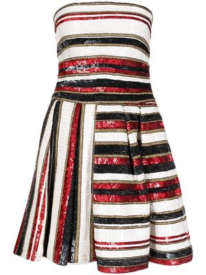 Zuhair Murad sequinned stripe-print mini dress - Red