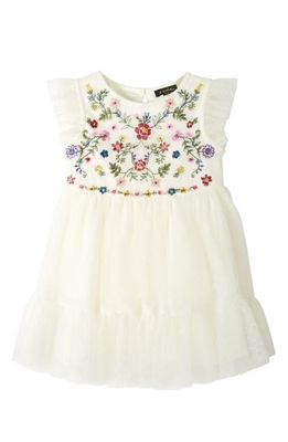 Zunie Embroidered Ruffle Dress in Ivory/Multi 