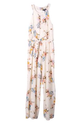 Zunie Floral Burnout Chiffon Jumpsuit in Ivory/Yellow