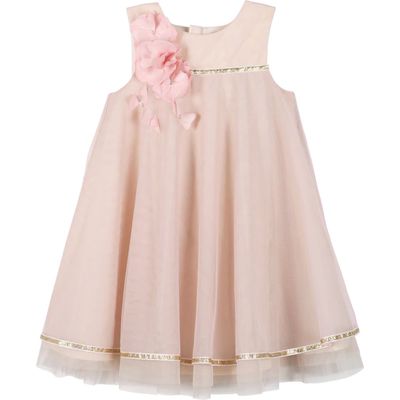 Zunie Kids' 3D Floral Babydoll Dress in Blush 