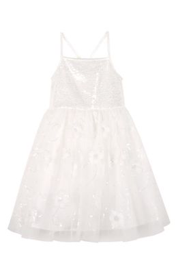 Zunie Kids' 3D Flower Sequin Tulle & Taffeta Party Dress in White 