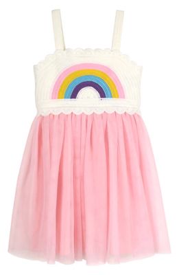 Zunie Kids' Crochet Rainbow & Tulle Dress in Ivory/Pink