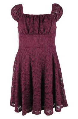 Zunie Kids' Emma Lace Puff Sleeve Dress in Burgundy
