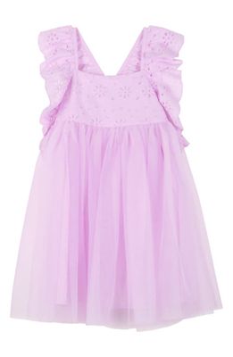 Zunie Kids' Eyelet Ruffle Bodice & Mesh Skirt Dress in Lilac