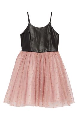 Zunie Kids' Faux Leather & Tulle Dress in Black/Blush