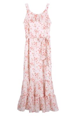 Zunie Kids' Floral Clip Dot Chiffon Maxi Dress in Ivory Floral