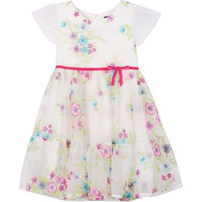 Zunie Kids' Floral Embroidered Party Dress in White/Pink