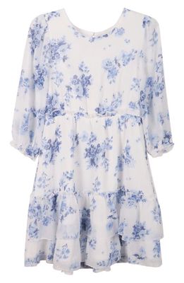 Zunie Kids' Floral Ruffle Waist Dress in White/Blue