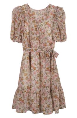 Zunie Kids' Floral Short Sleeve Chiffon Dress in Ivory/blush