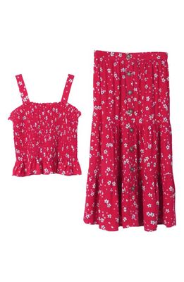 Zunie Kid's Floral Smocked Camisole & Tiered Skirt Set