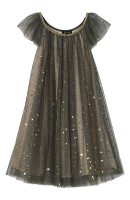Zunie Kids' Foil Print Flutter Sleeve Party Dress in Charcoal