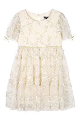 Zunie Kids' Metallic Embroidered Swiss Dot Mesh Party Dress in Ivory