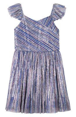 Zunie Kids' Metallic Stripe Flutter Sleeve Fit & Flare Dress in Royal Multi