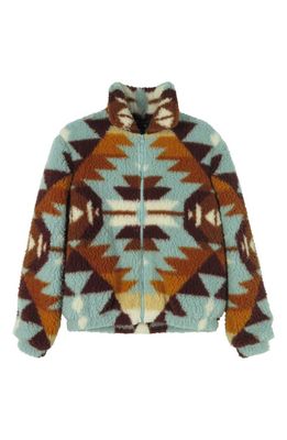 Zunie Kids' Patterned High Pile Fleece Jacket in Turquoise Multi