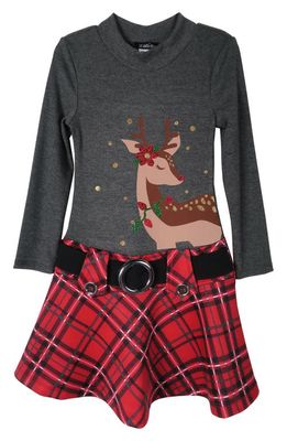 Zunie Kids' Reindeer Dress in Red Plaid