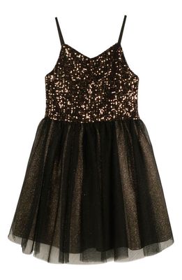 Zunie Kids' Sequin & Glitter Party Dress in Black/Gold
