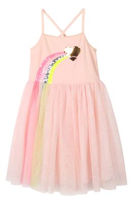 Zunie Kids' Sequin Rainbow Glitter Mesh Dress in Blush/Multi