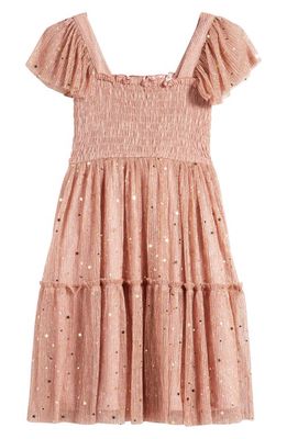 Zunie Kids' Smocked Bodice Sparkle Star Dress in Dusty Rose