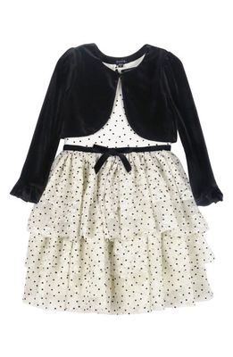 Zunie Kids' Swiss Dot Lace Overlay Party Dress & Velvet Bolero Set in Ivory/Black
