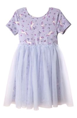 Zunie Kids' Unicorn Print Knit Dress in Blue Multi