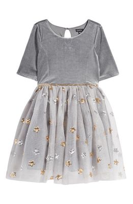 Zunie Kids' Velvet & Tulle Party Dress in Charcoal/Champagne