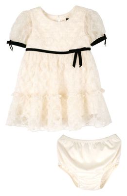 Zunie Puff Sleeve Mesh Dress & Satin Bloomers in Ivory/Black