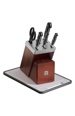 ZWILLING Pro 7-Piece Self-Sharpening Knife Block & Cutting Board Set in Brown