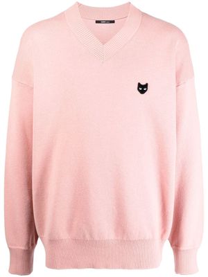 ZZERO BY SONGZIO Panther-patch V-neck jumper - Pink